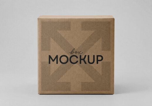 Square Kraft Cardboard Box Packaging Mockup with Editable Background and Realistic Texture