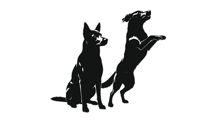 Two dogs in playful poses a striking silhouette on transparent background © MDFaruk
