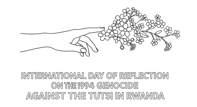 Hand holding flowers with text commemorating the 1994 genocide against the tutsi in rwanda