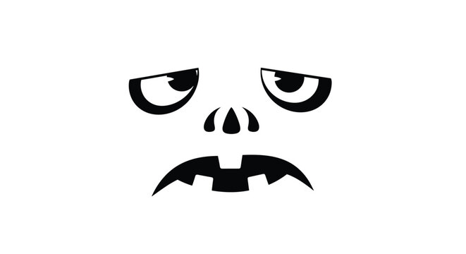 Spooky pumpkin face with sad eyes and a jagged mouth for Halloween carving patterns and various spooky decorations.