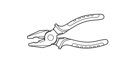 Obraz premium Metal pliers hand tool line drawing with textured handles for industrial maintenance and DIY repair equipment illustrations.
