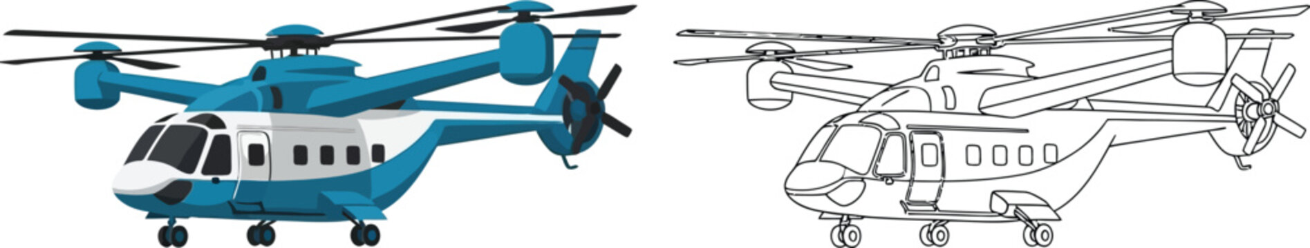 Tiltrotor aircraft illustration a modern VTOL helicopter with dual rotors for vertical takeoff and landing isolated on white background