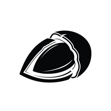 Black and white illustration of a cracked open walnut shell closeup
