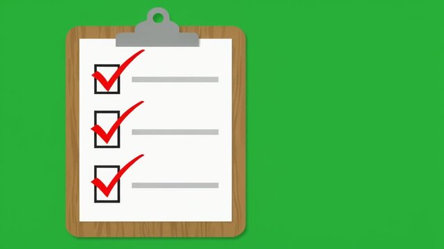 Checklist on clipboard with ticks.