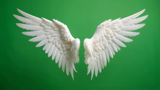 White angel wings on green background.