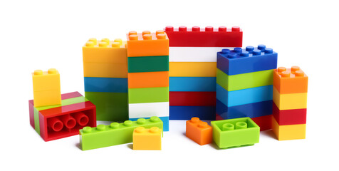 Naklejka premium Construction toy. Colorful building blocks isolated on white