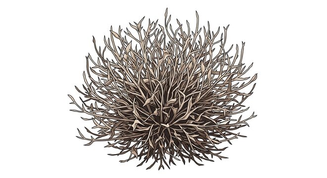 Detailed vector illustration of a brown seaweed plant with intricate branching tendrils and leaves