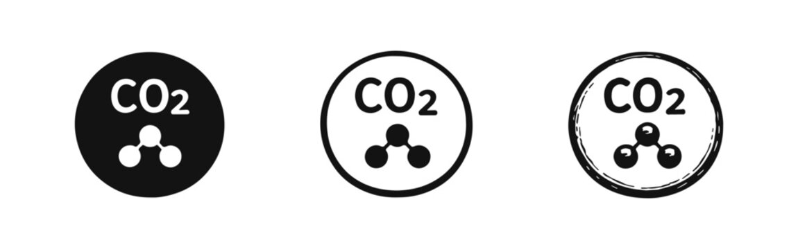 CO2 Carbon Dioxide Icon Set - Environmental Emission Symbol in Solid, Outline, and Sketch Styles
