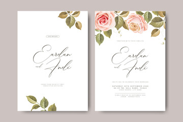 Naklejka premium wedding invitation card set with roses flower template