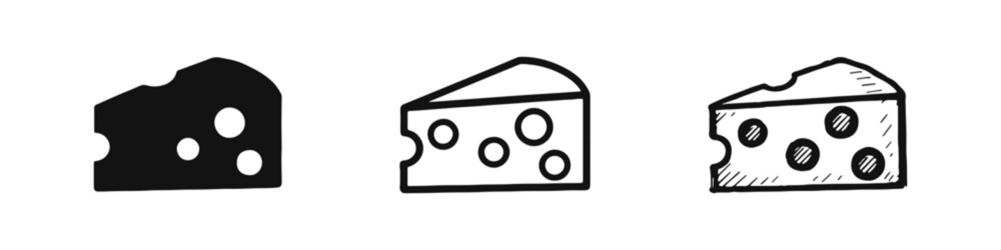 Detailed Swiss Cheese Slice Icons - Flat and Hand-Drawn Food Art