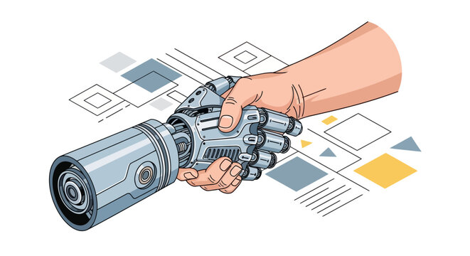 Handshake Between Human Hand and Robotic Hand Illustration, Human-Robot Collaboration and Artificial Intelligence Concept