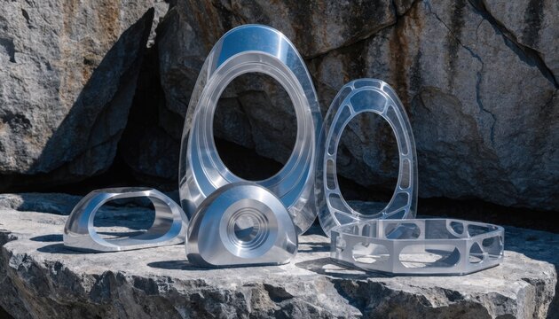 Medium shot of anodized aluminum frames with clear electrochemical finishing showcasing smooth protective surfaces enhancing corrosion resistance under bright lighting.