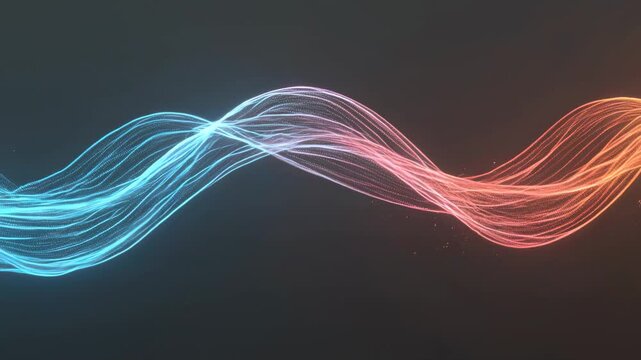 Vibrant multicolored light trails wave form on dark background with glowing effect