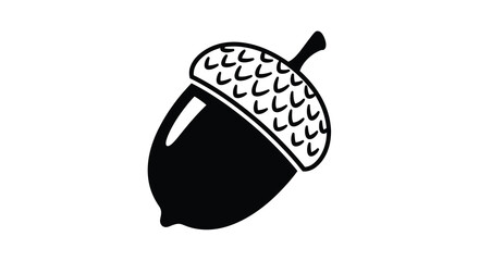 Simple black and white illustration of a single acorn with detailed cap © Tm Studio