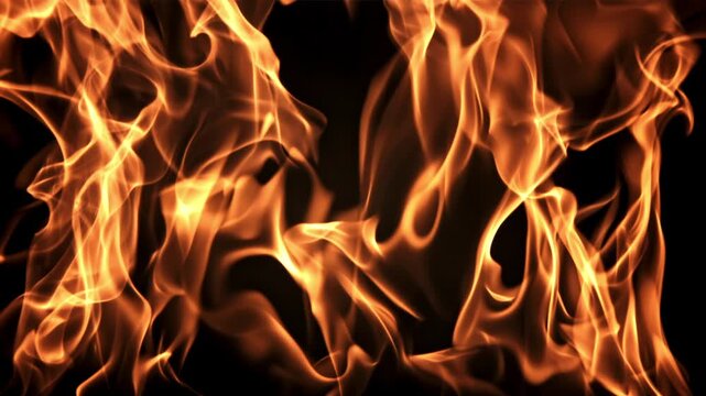 Tongues of bright flame. On a black background. Filmed is slow motion 1000 frames per second. High quality FullHD footage