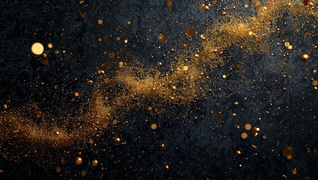 A dark background with gold glitter and sparkles scattered across it