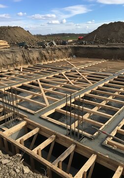 Formwork with Reinforcement for the Foundation of Building Under Construction