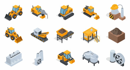 Collection of Construction Equipment and Machinery Icons. © Fahri