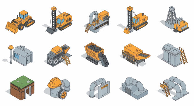 Isometric construction and mining equipment collection.