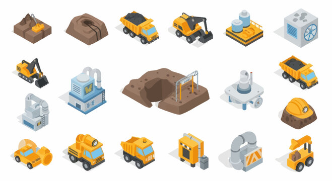 Isometric Construction and Mining Equipment Collection.