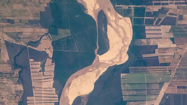 Bolivia Rio Grande River Aerial Landscape Amazon Basin Farmland Geometry River Bend Natural Pattern Elements of this video furnished by NASA