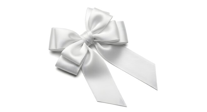 Elegant white satin ribbon bow isolated on a white background