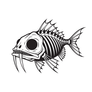 black and white line art of prehistoric coelacanth fish illustration