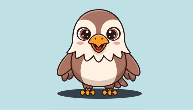 Cute Baby Eagle Cartoon Character Flapping Wings with Happy Expression