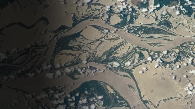 Amazon Basin Brazil River Meanders Floodplain Aerial Sediment Flow Natural Pattern Landscape Elements of this video furnished by NASA