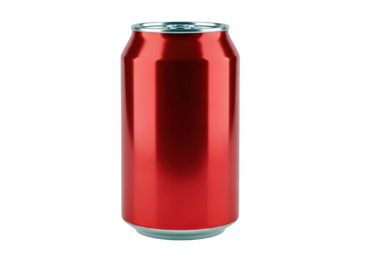 Shiny red metallic soda can isolated on transparent background