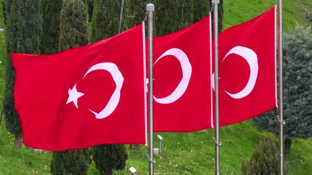 Turkish Flag Drone Video Uskudar, Istanbul Turkiye (Turkey)	
