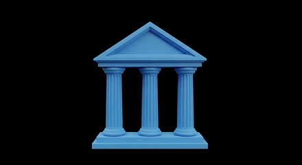 Obraz premium 3D render of a classical blue building with columns against a black backdrop