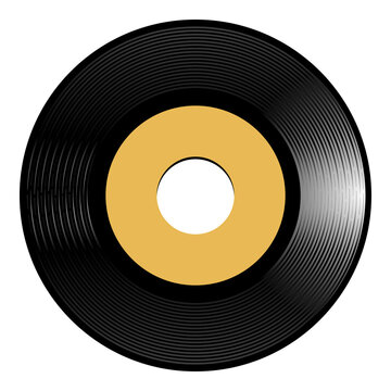 Vinyl music record disc with center label isolated on transparent background for retro album artwork