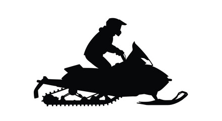 Silhouette of a snowmobiler riding across a white background © Momtaj