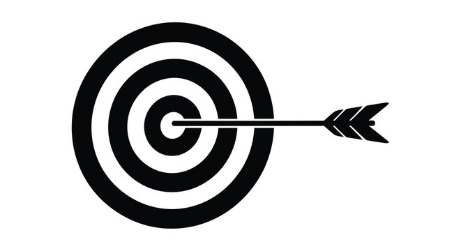 A black arrow hitting the bullseye of a target with concentric circles