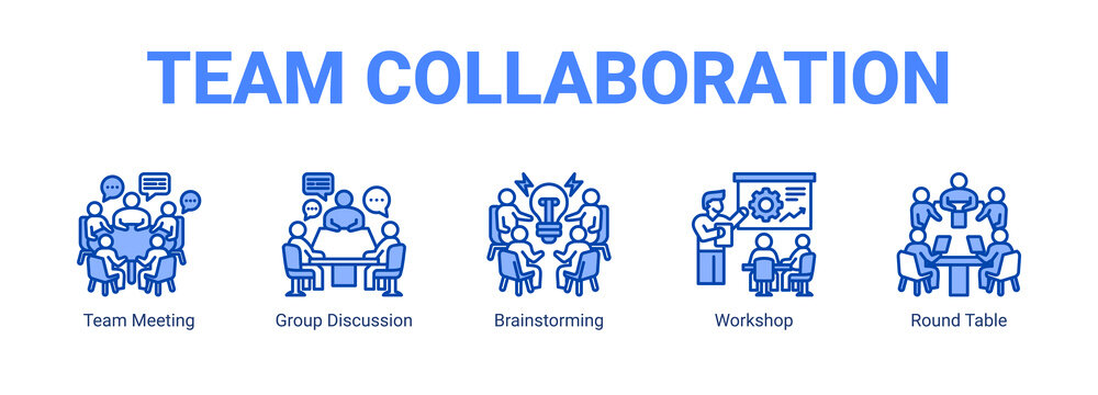 Team Collaboration web banner icon concept, with Team Meeting, Group Discussion, Brainstorming, Workshop.