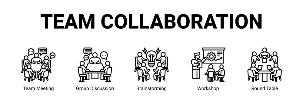 Team Collaboration web banner icon concept, with Team Meeting, Group Discussion, Brainstorming, Workshop.