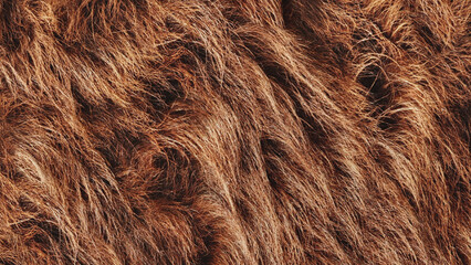 Naklejka premium Close-up view of rich brown animal fur texture. Natural, detailed surface with soft strands and warm tones. Ideal for design, backgrounds, or textile applications.