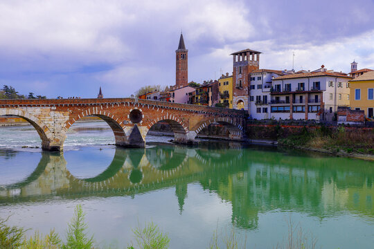  Ponte Pietra Verona mit Alstadth&auml;usern