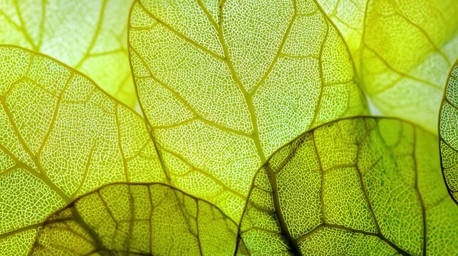 Macro shot of backlit green leaf veins showcasing intricate cellular structure