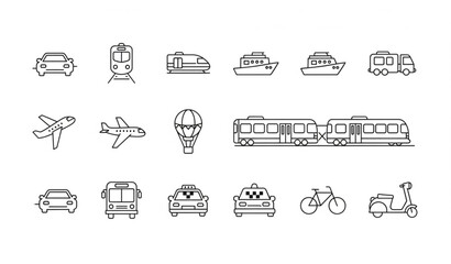 Public transport line icons set with car train plane boat truck editable stroke vector for UI UX © MST. SUFIYA
