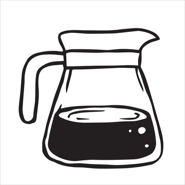 coffee pot with coffee. vector illustration in doodle style, cartoon