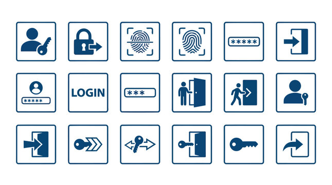 Security authentication icons illustrating user login and privacy concepts.