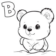 Fototapeta premium Vector coloring page: Letter B with cute bear