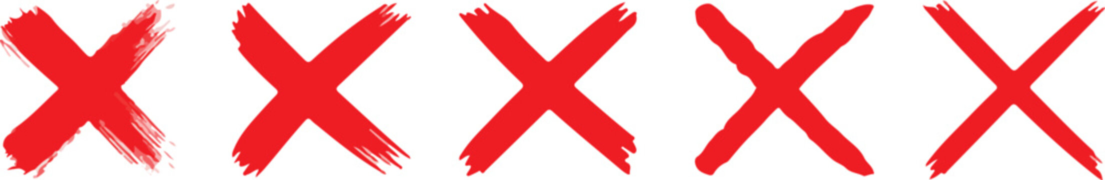 red x mark cross icon set hand drawn brush stroke grunge bold rejection error cancel symbol vector design