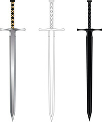 Fototapeta premium medieval fantasy sword side view vector illustration. Sword silhouette.