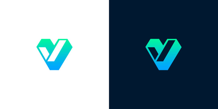 Modern Letter V Logo Design with Gradient Colors and Abstract Geometric Shapes