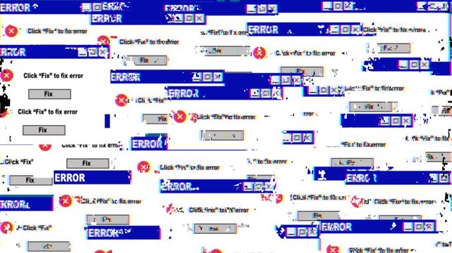 system crash error windows pop up chaos animation video in 4k, digital system failure error popup chaos animation,old pc error message glitch aesthetic background.
