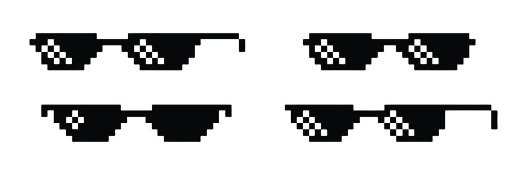 Pixel Style Thug Life Glasses Vector, Black Meme Sunglasses Icon, Retro 8 Bit Deal with It Glasses Illustration, Internet Meme Symbol for Gaming, Social Media, Stickers, and Digital Design