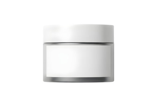 White cylindrical jar with a silver base and lid for cosmetics or skincare products isolated on transparent background